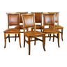 Ensemble de six chaises de salle à manger en cuir de mouton avec structure en bois clair