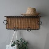 Coat rack cloakroom metal wrought iron wicker rattan handcrafted wall unit storage