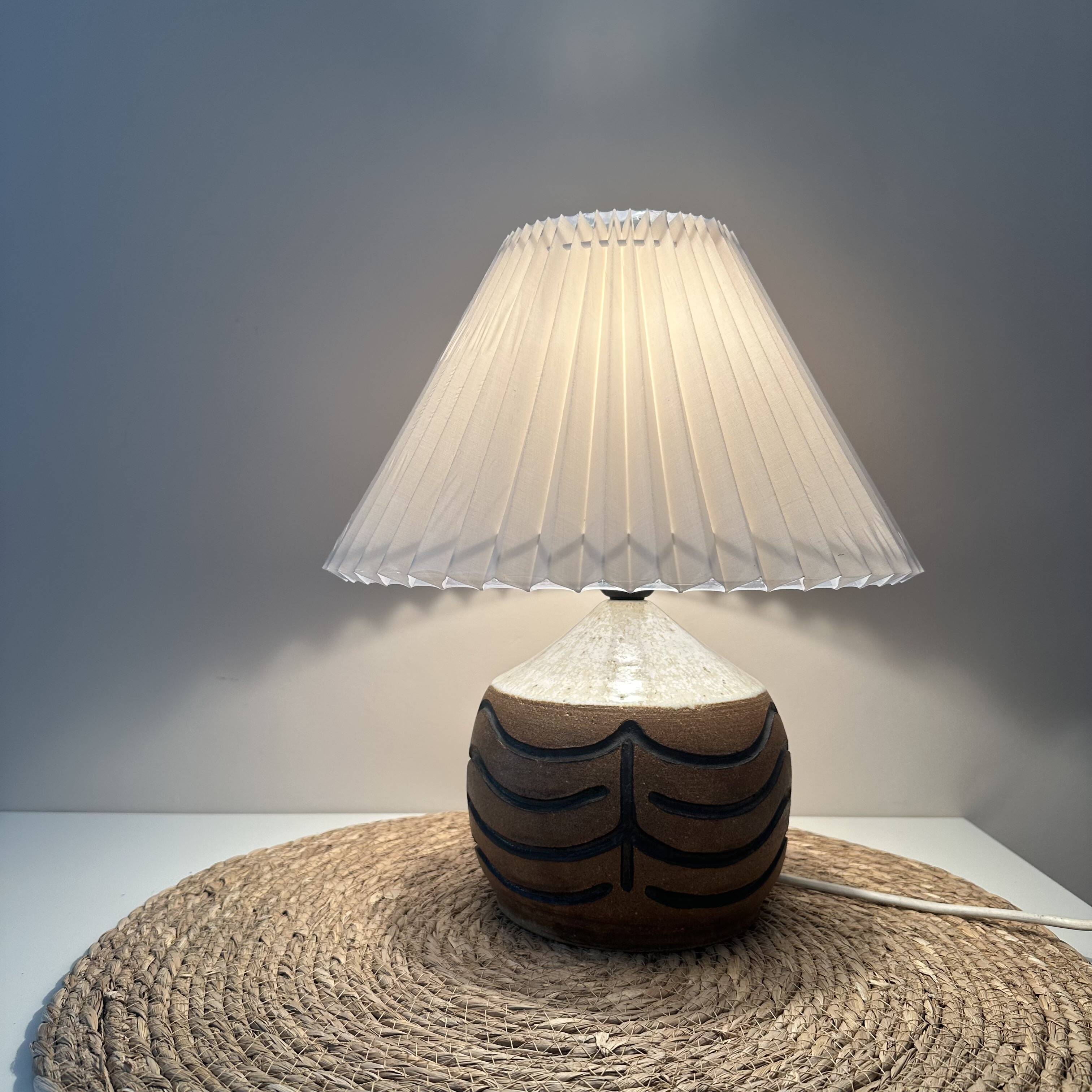 Danish Design table lamp, Koefoed ceramic, pleated lampshade, mid century interior
