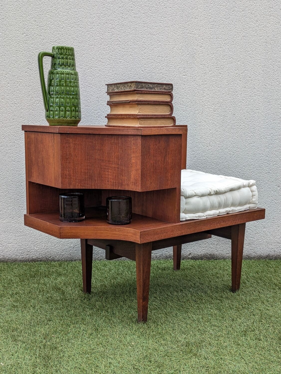 Vintage 1960s teak telephone hall bench