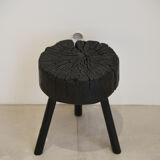 Stool wood finishing shou-sugi-ban in wood burned with treatment