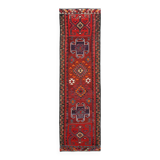 3x12 Wine Red Geometric Vintage Runner Rug, 99x352Cm