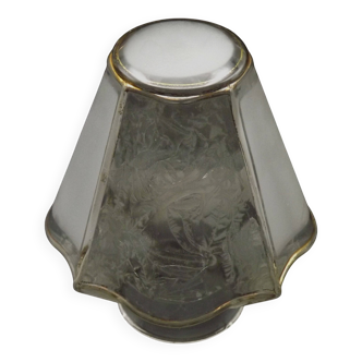 French Art Deco Hanging Light Shade With Floral Decoration Gold Highlights 0182