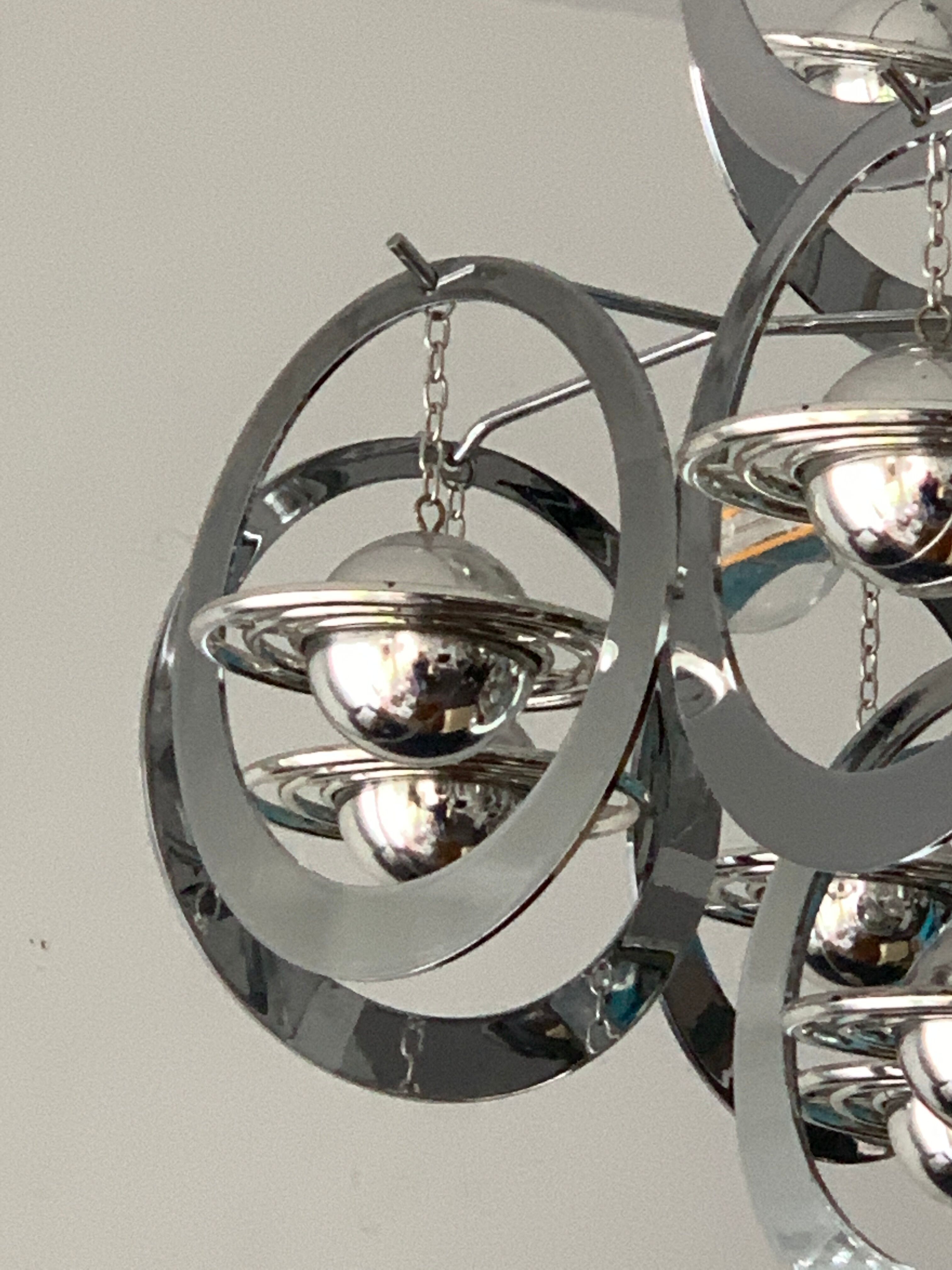 Italian design pendant lamp or chandelier, 16 planets Saturn, space age, 1970