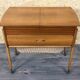 1960s 1970s Teak Sewing Box Sewing Table Utensil Holder with Basket