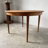 Scandinavian round teak table with extension