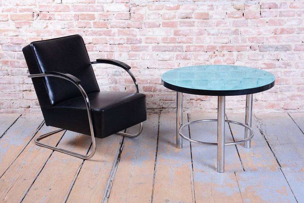 Czech Bauhaus Round Coffee Table in Chrome-Plated Steel, 1930s