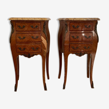 Lot of two rosewood and marble bedside tables