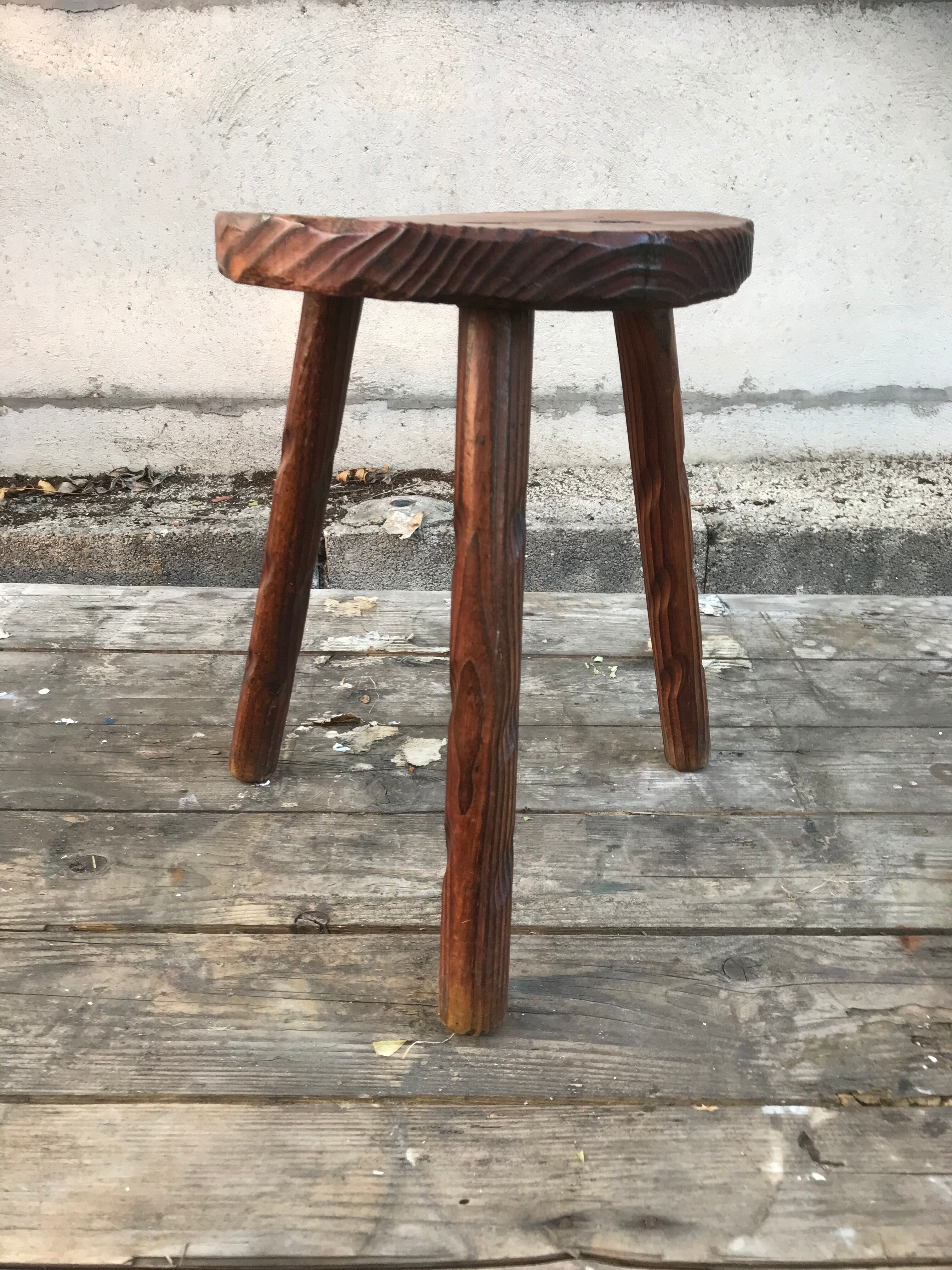 Old walking tabouret feet tripodes vintage wood