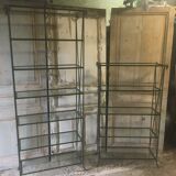 Pair of wrought iron and glass bookcase shelves