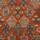 Vintage Turkish rug in brick red and indigo with floral design, 276 × 389 cm