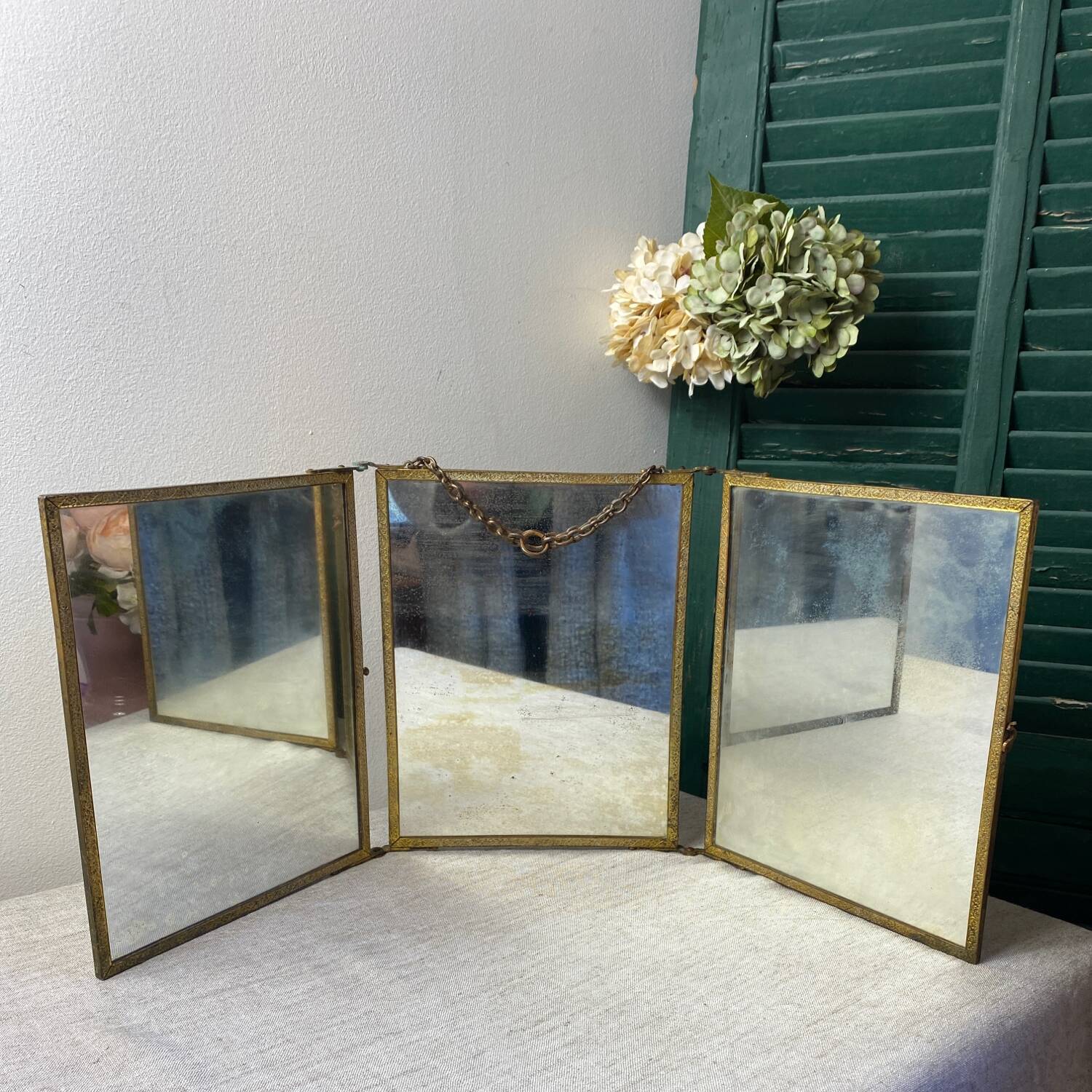 Vintage barber triptych mirror