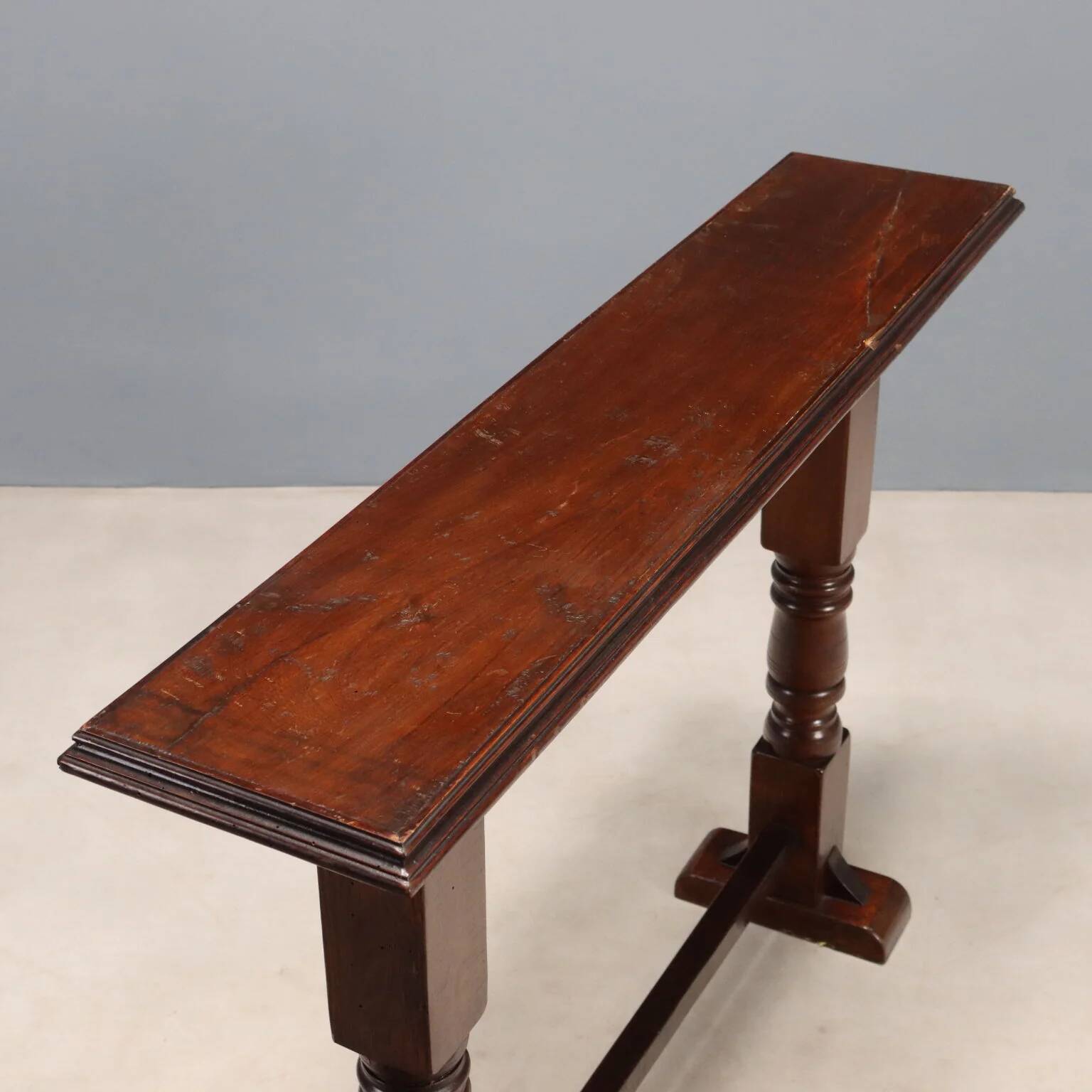 Antique console in stained oak and walnut, Italy, early 20th century.
