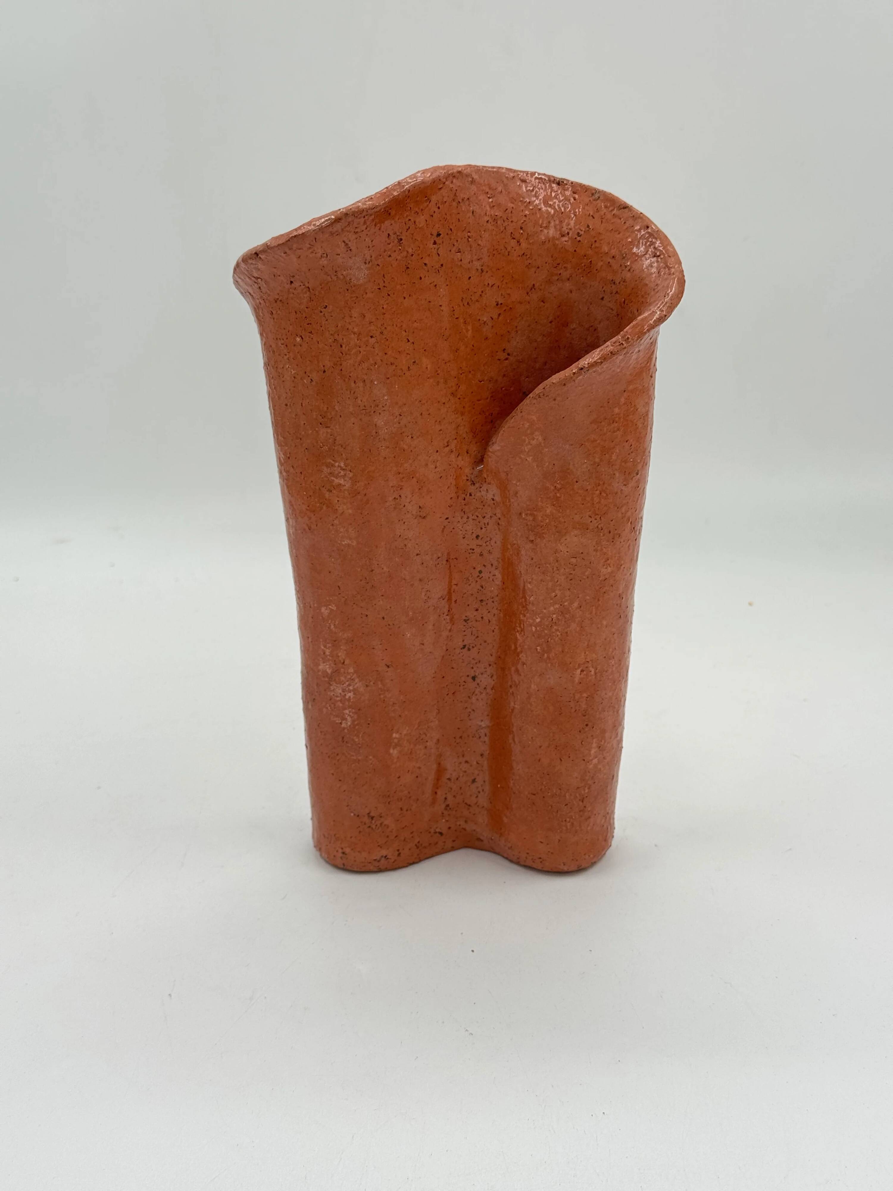 Sculptural ceramic vase from the workshop, double-spouted terracotta.