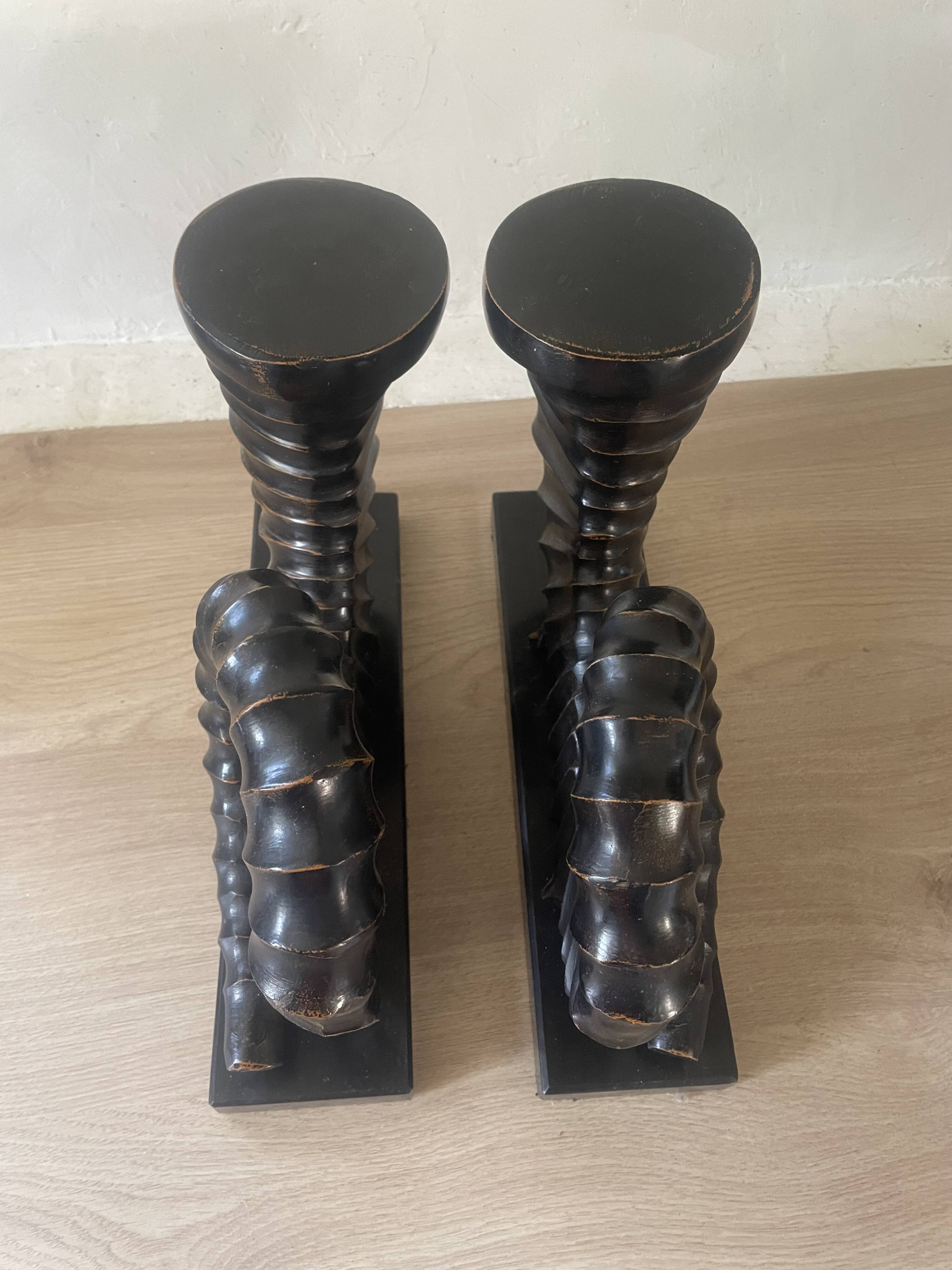 vintage sculptural bookends, ram's horns