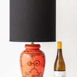 Ceramic table lamp Dutch Orange Gouda “Tokio”, 1970s, black linen shade