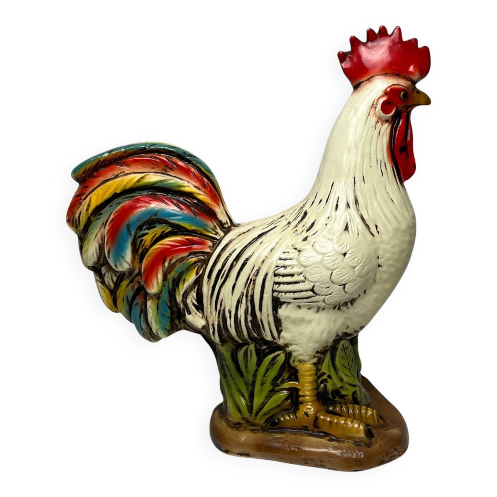 Plaster sculpture of a varnished cockerel from Jordan, mid-20th century