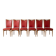 Set of 6 vintage wooden chairs with red faux leather in retro style.