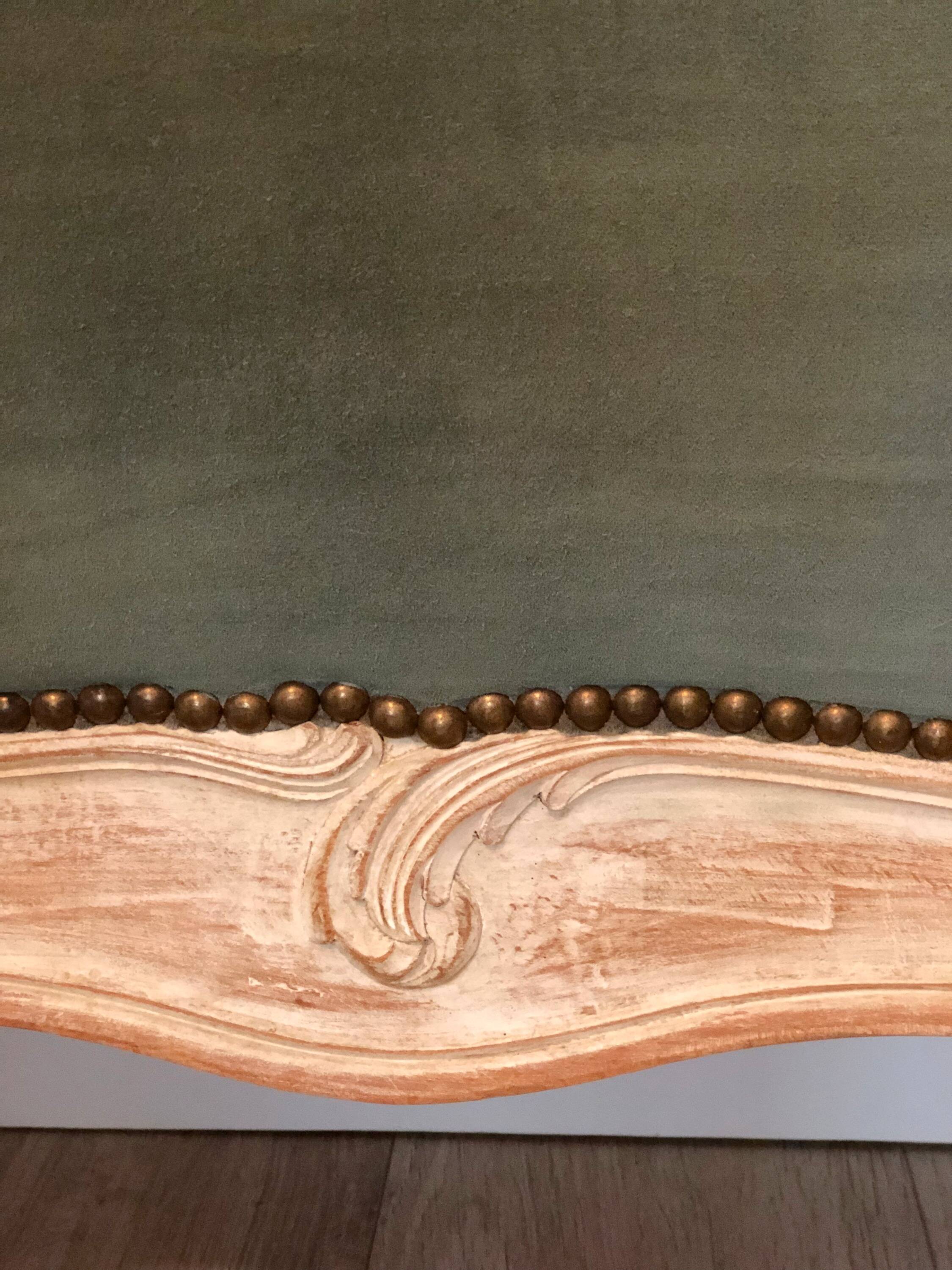 Large headboard, Louis XV style, clay green and wood