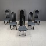 Vintage post modern black wooden dining chairs, 1980s