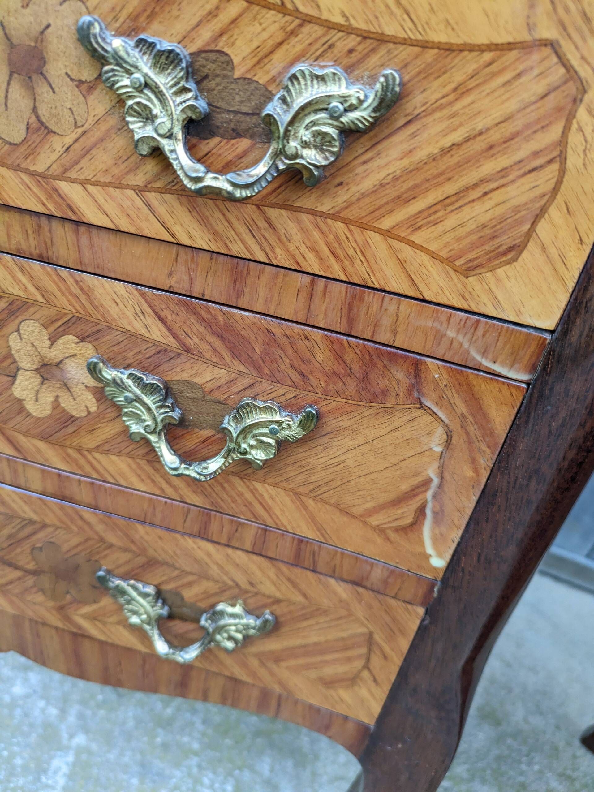 Old pair of large bedside tables in rosewood marquetry Louis XV Style