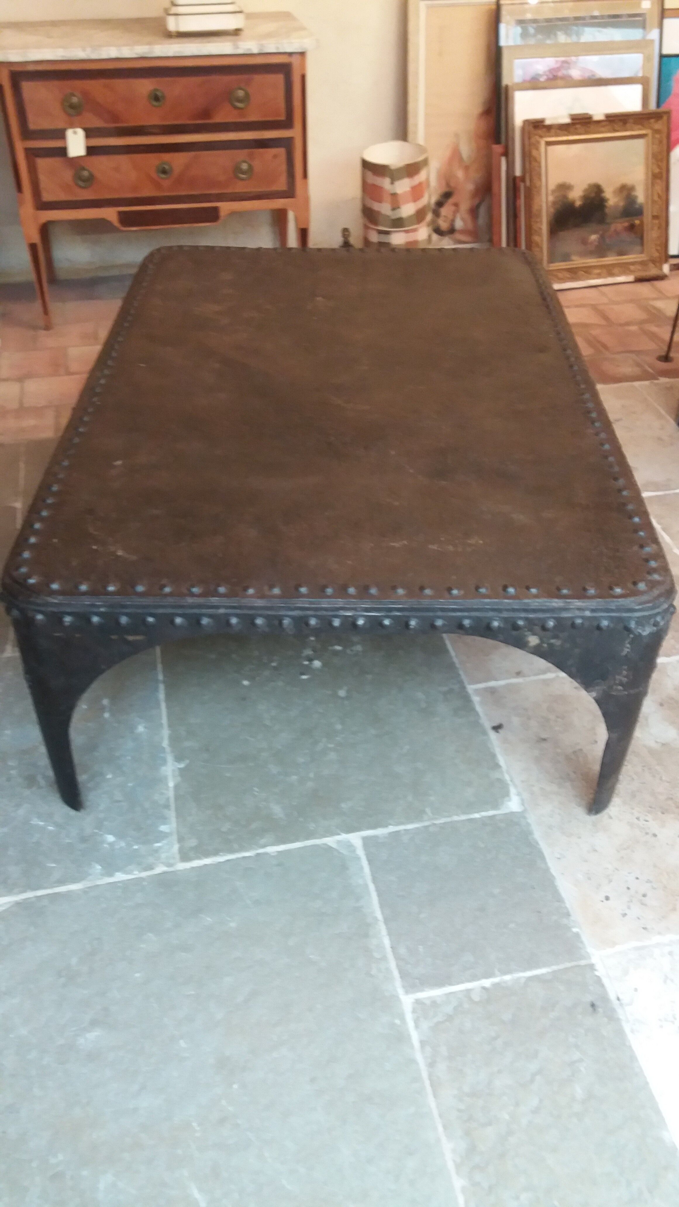 Riveted iron coffee table.