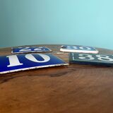 Enameled metal license plates, antique house numbers for retro decor