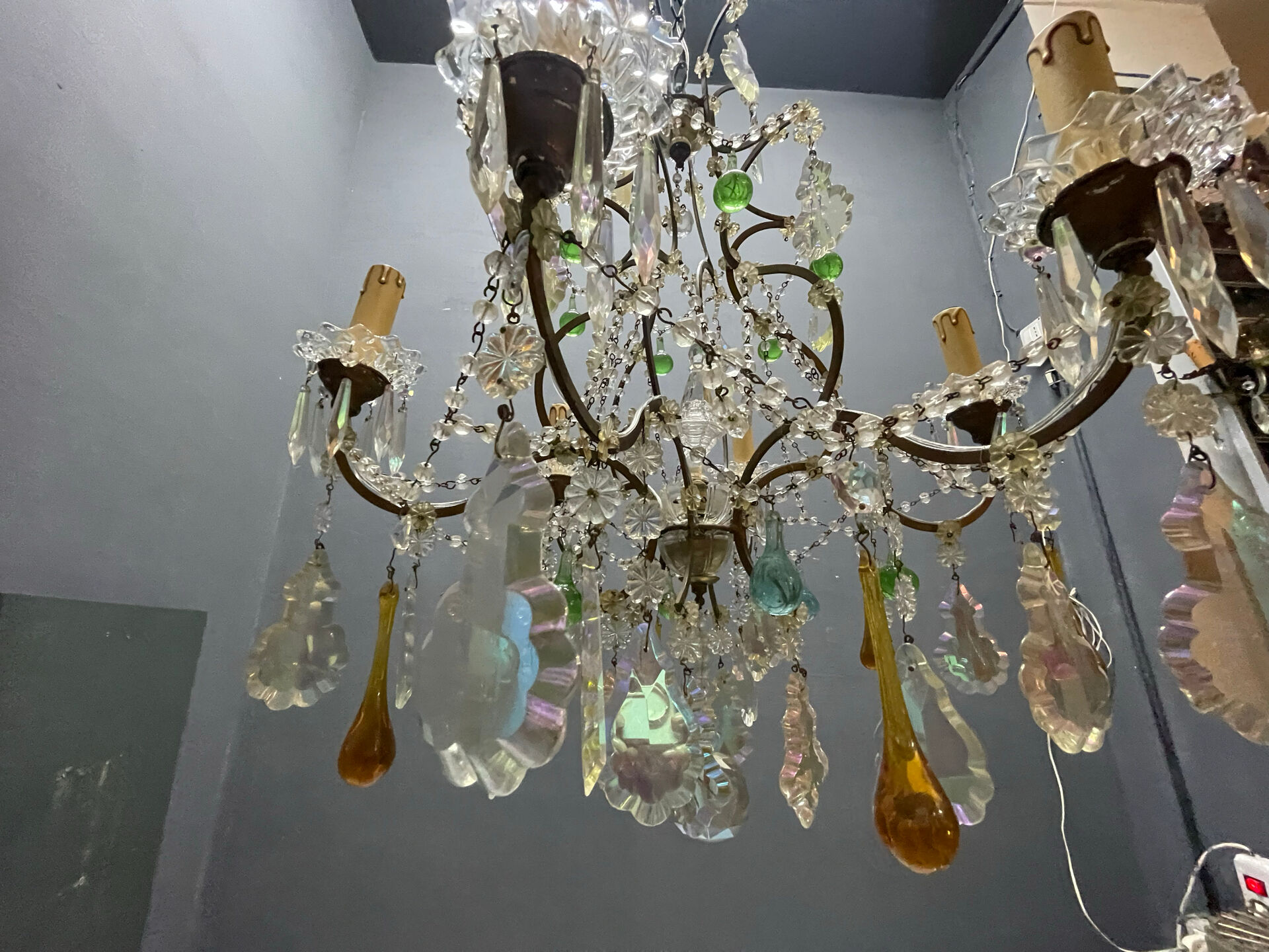 Multicoloured Murano Glass & Crystal Chandelier, 1950s