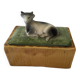 Rectangular butter dish with slip cow