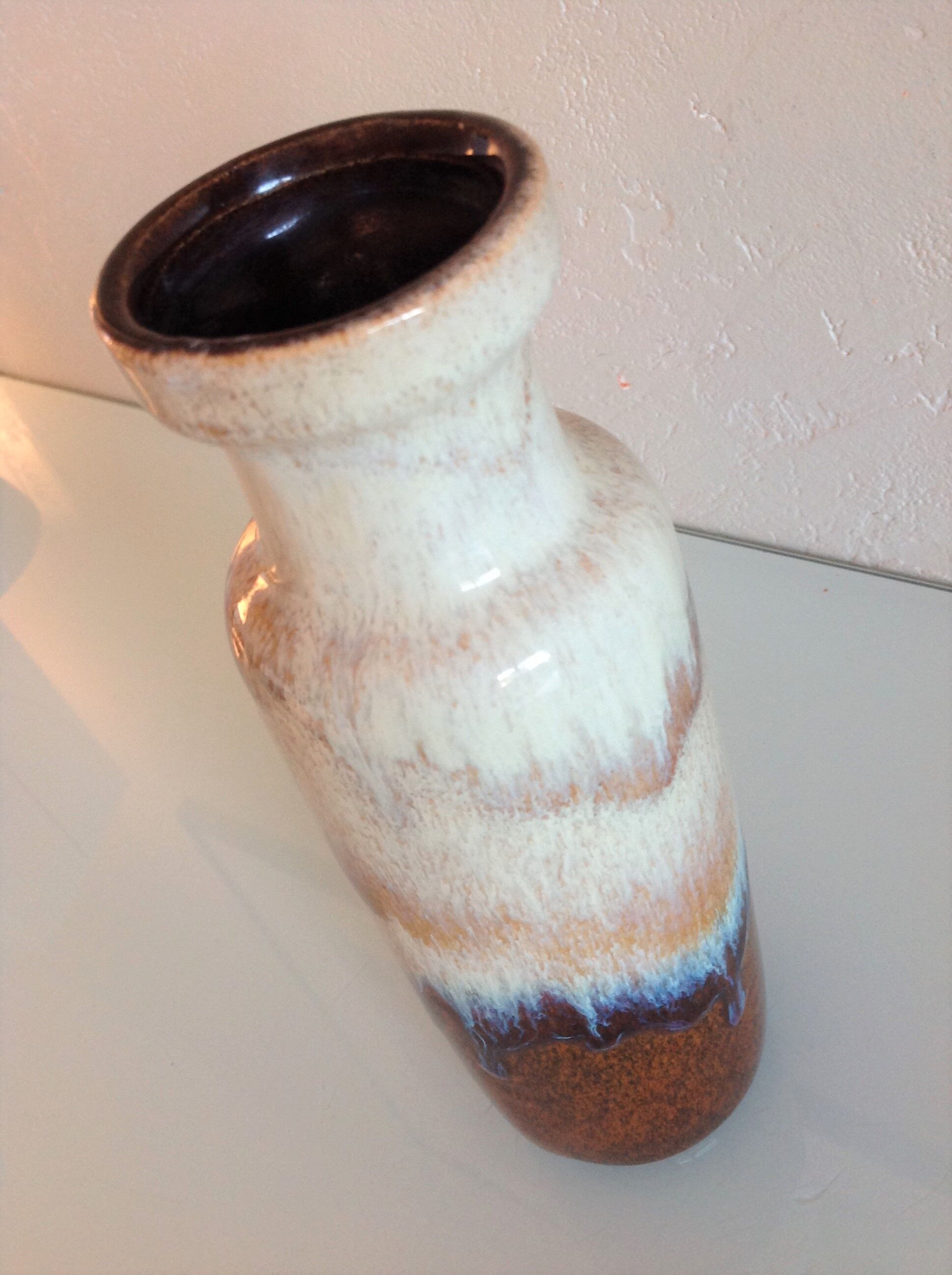 Beige and brown tube vase by Scheurich Ceramic, vintage 60s-70s