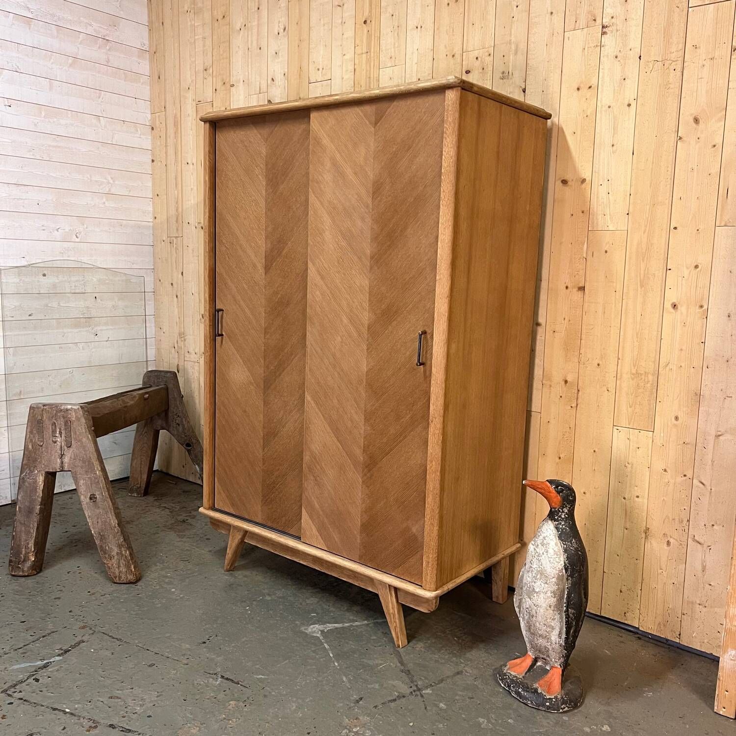 Old vintage sliding wardrobe with compass foot