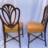 Série quatre chaises anglaises Hepplewhite acajou cuir début XXème