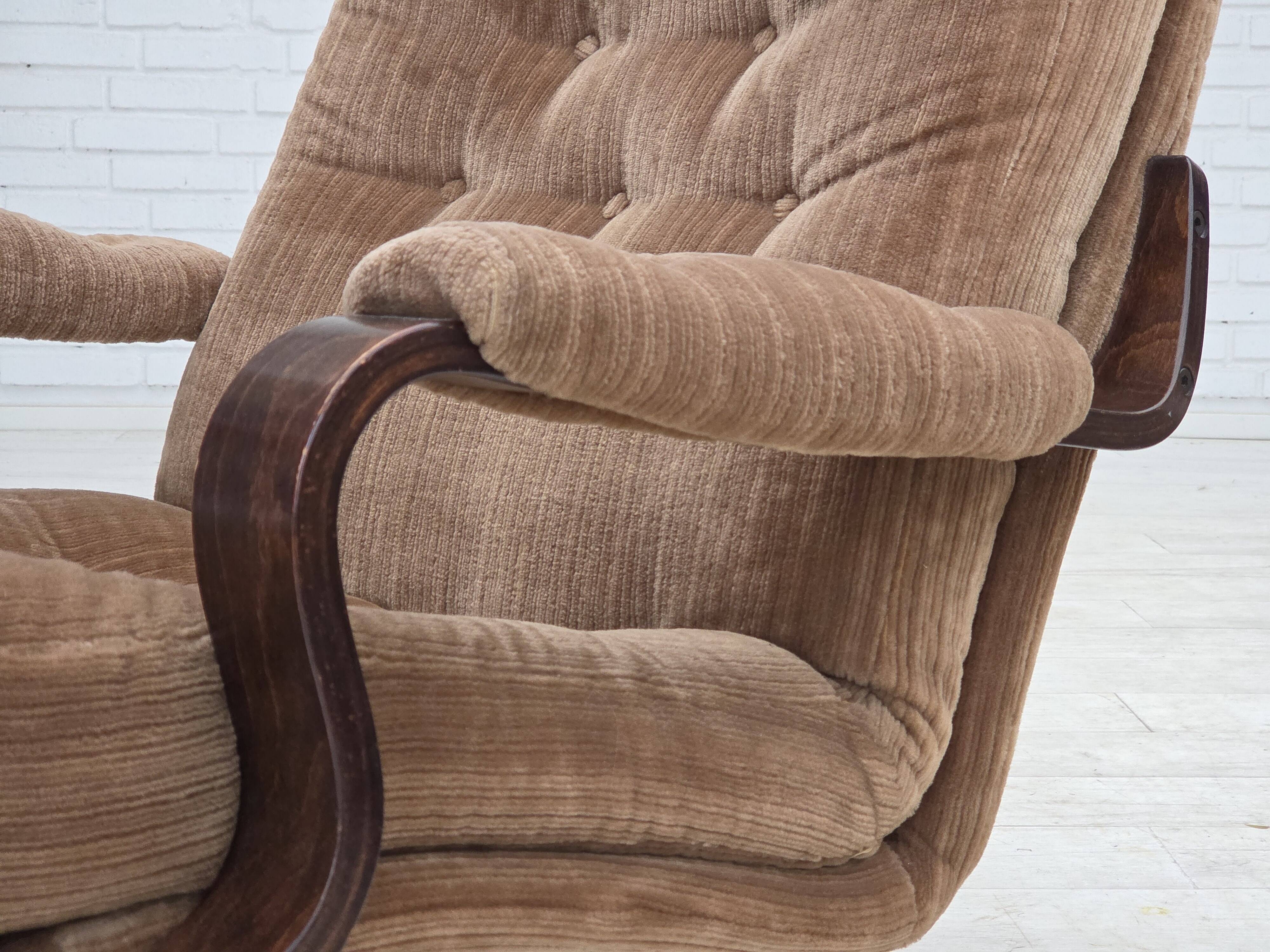 1970s, Danish swivel armchair, furniture corduroy, dark beech wood.