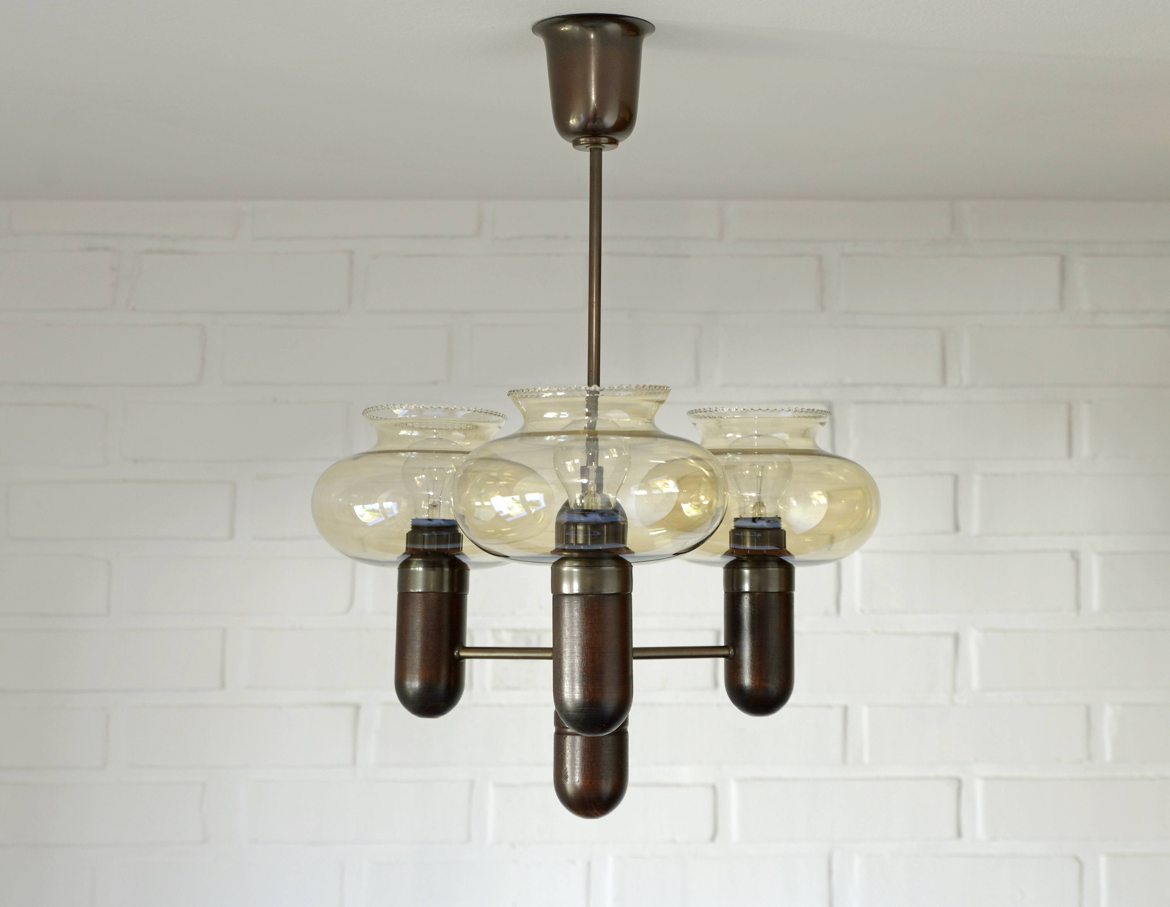 Vintage pendant light / mid-century rustic lamp / wooden hanging lamp 1970