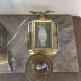 Old Pair of Gilded Brass Wall Lights in Carriage Lantern Eagle Empire Style