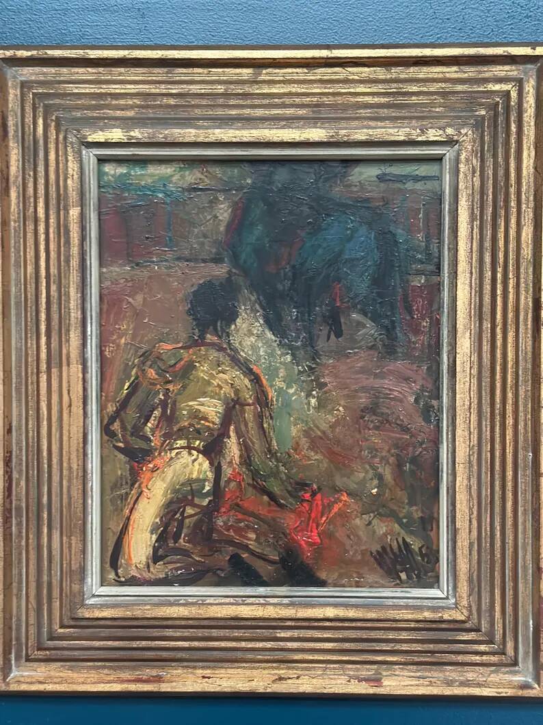 Original Swedish Oil on Panel – "The Bullfight" by Owe Wessbohn – Dated 1953 – Framed Period Piece – 59 × 51 cm