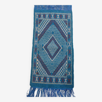 Handmade blue mergoum rug in natural wool