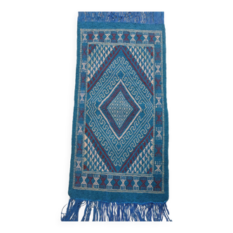 Handmade blue mergoum rug in natural wool