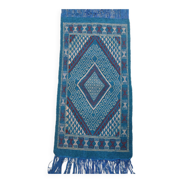 Handmade blue mergoum rug in natural wool