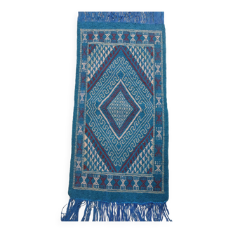 Tapis mergoum bleu fait main en laine naturelle