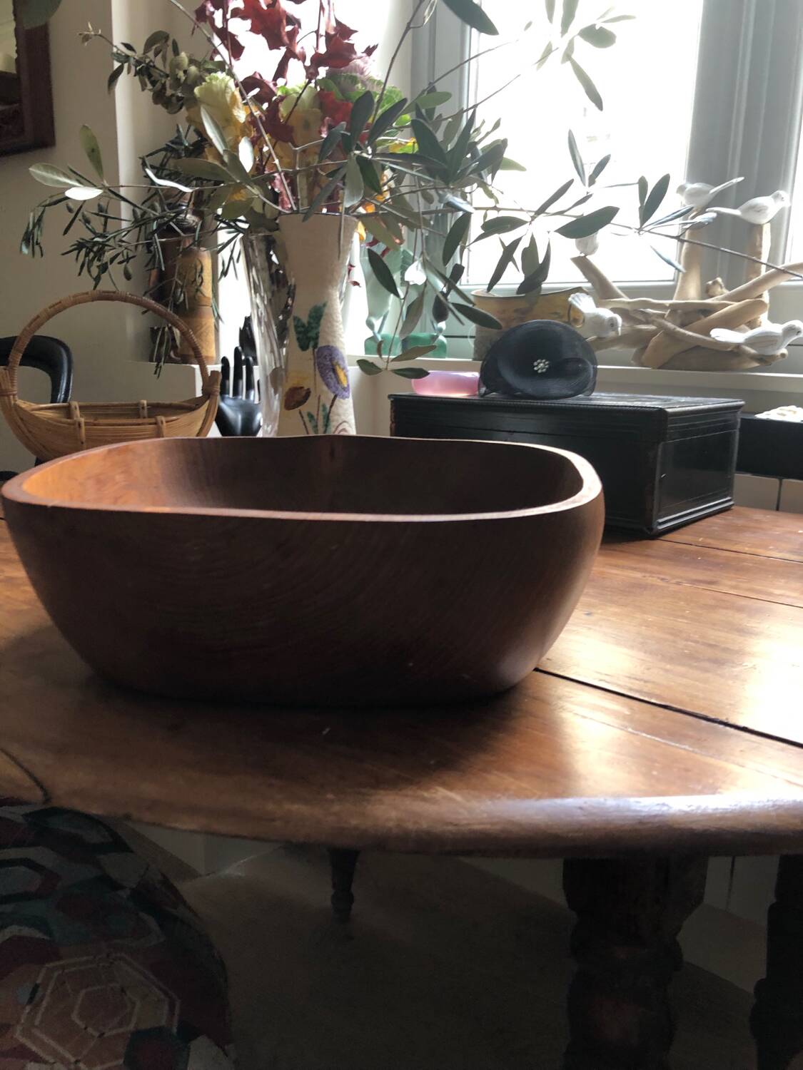 Vintage olive wood salad bowl
