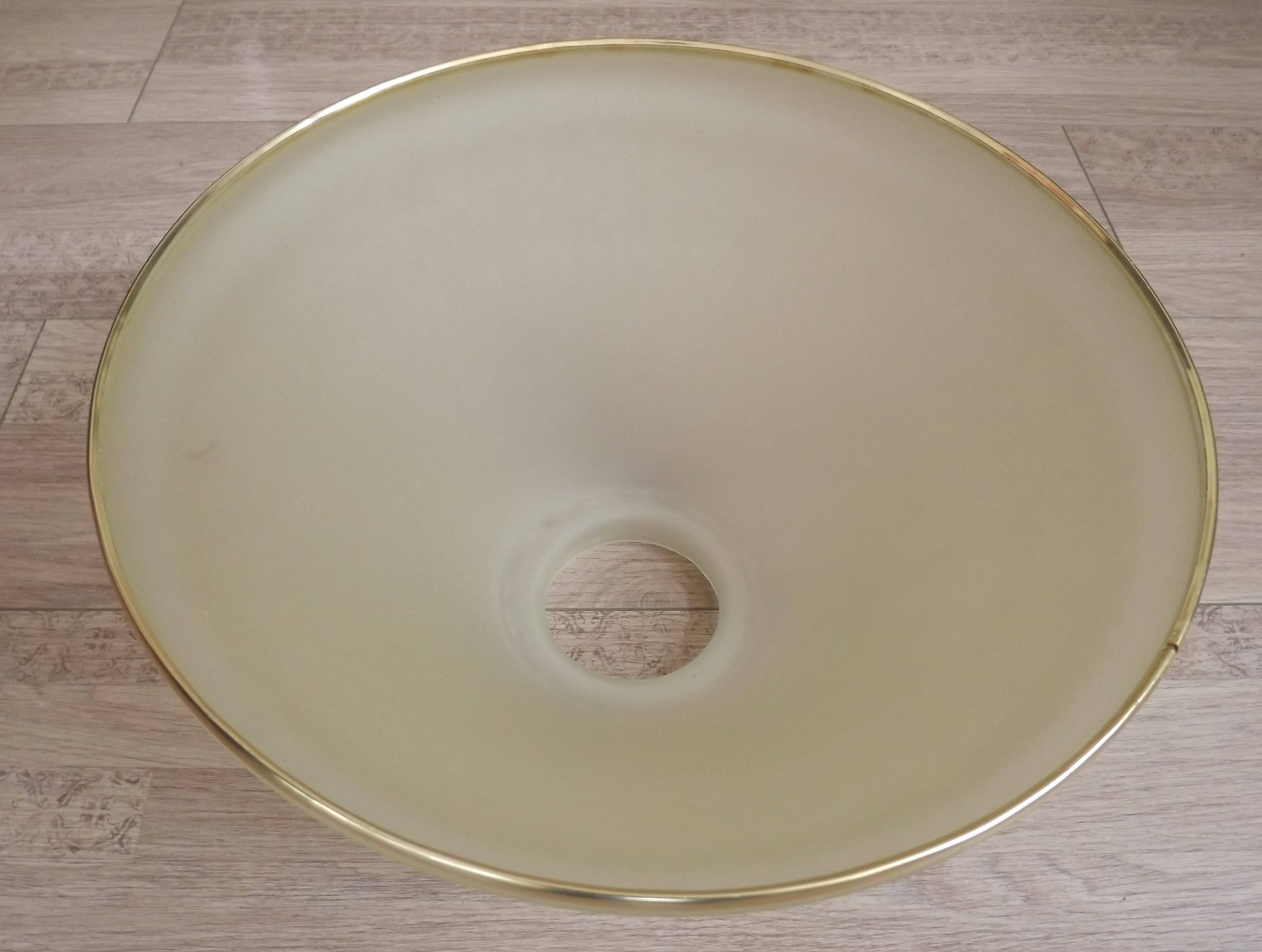 Mid-century coloured glass suspension with a gold metal border 2