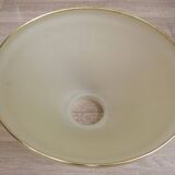 French Mid Century Colored Glass Hanging Shade With Gold Metal Rim 2