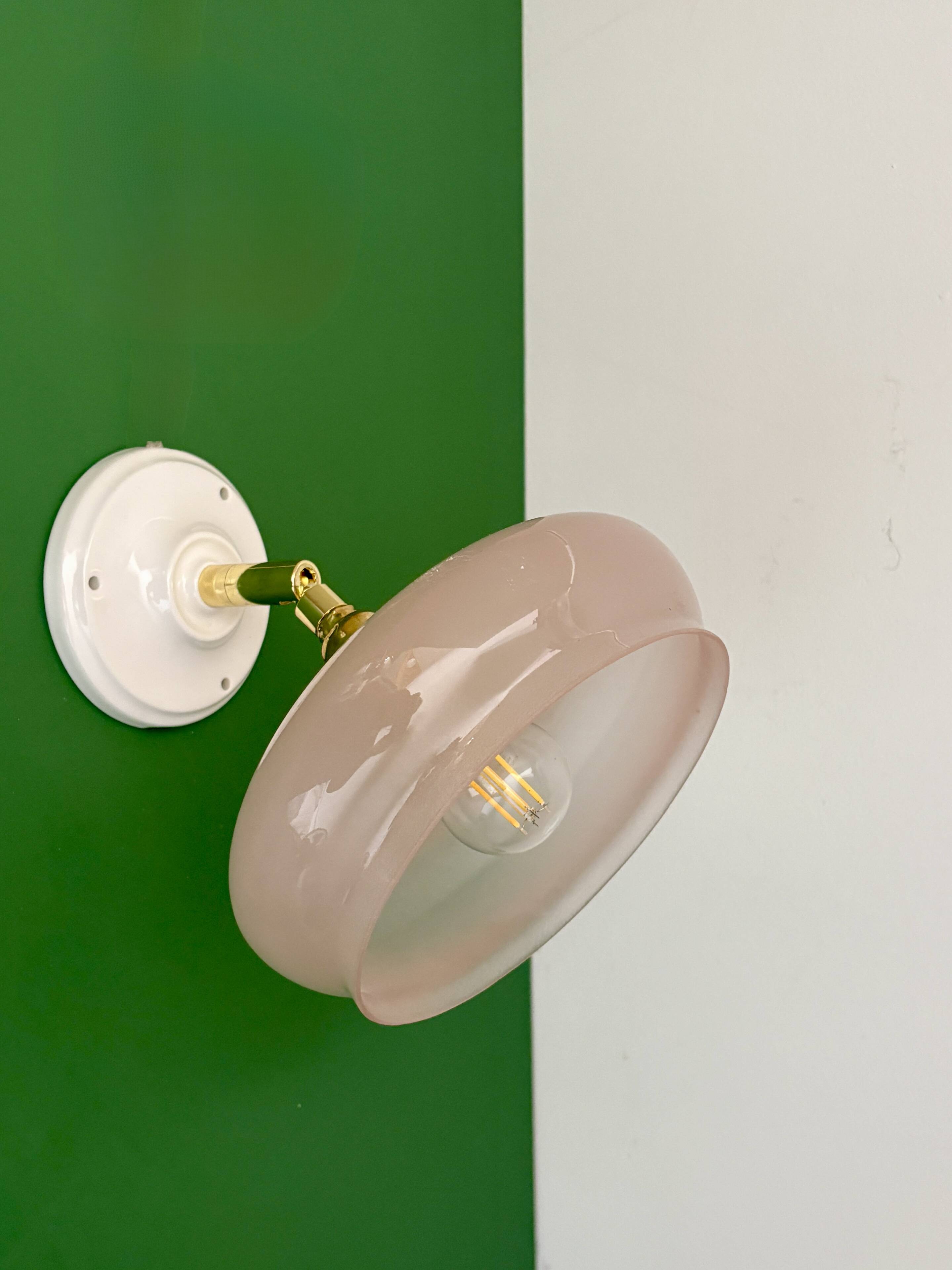 Vintage pink glass lampshade wall lamp