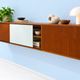 A.R.P. – Wall-mounted furniture in teak and opaline glass, 1950s