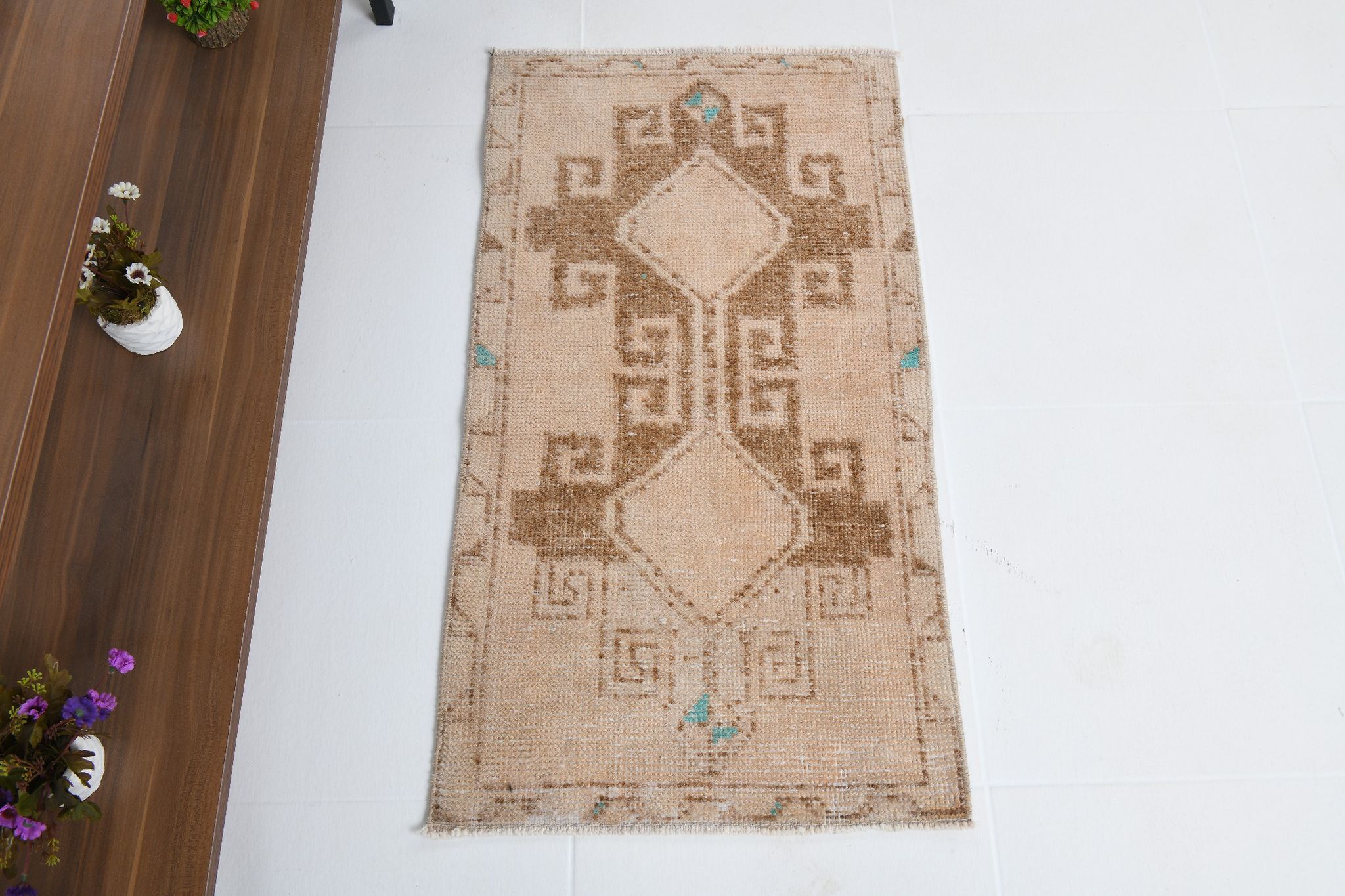 Tapis marron beige turc vintage 94x52cm