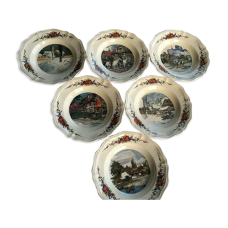 Lot of 6 hollow plates Obernai Sarreguemines décor H. Loux Alsace