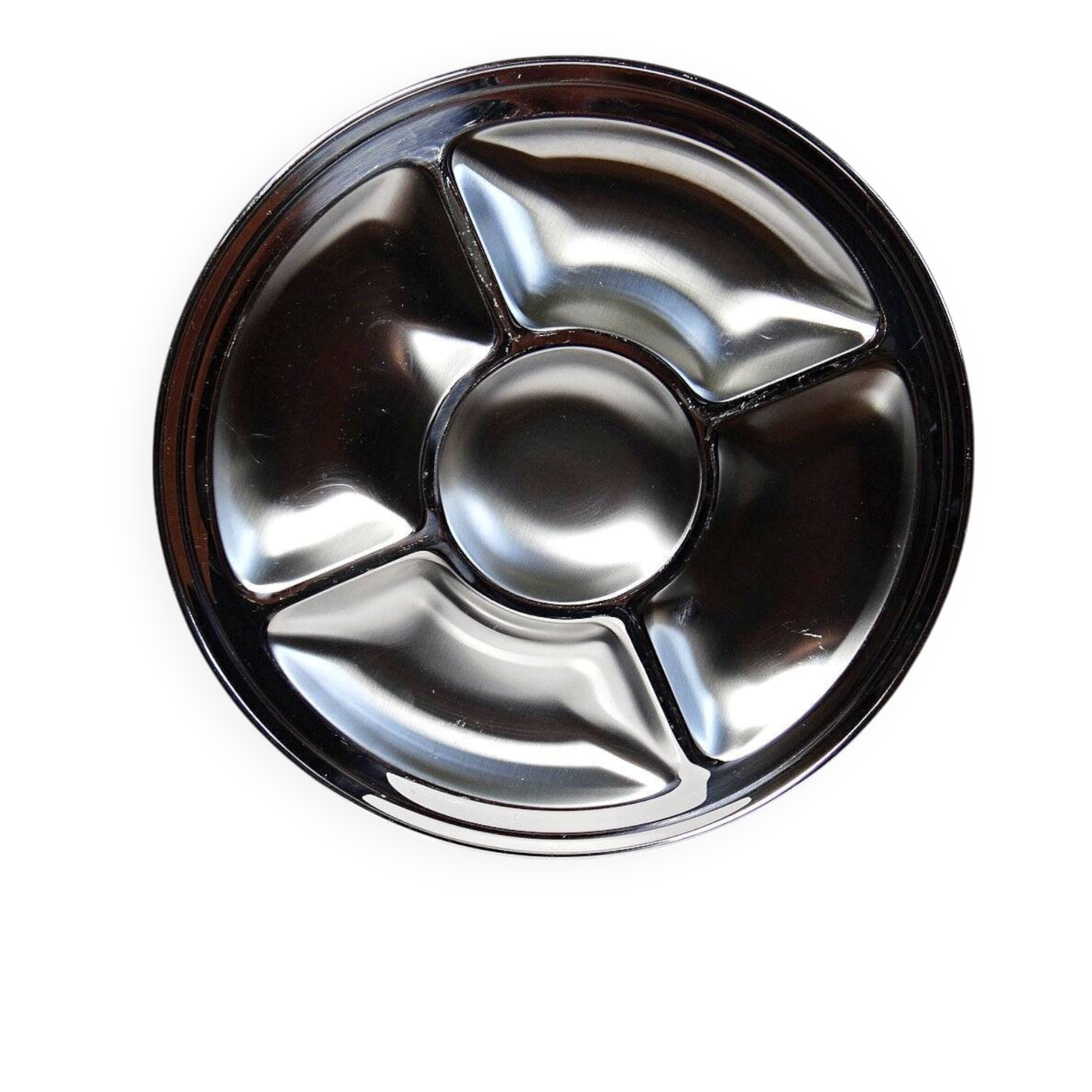 Large compartmented stainless steel hors d'oeuvre platter by Guy Degrenne, France, vintage.