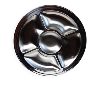 Large compartmented stainless steel hors d'oeuvre platter by Guy Degrenne, France, vintage.