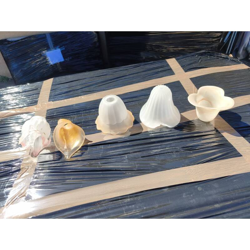 Set of 5 antique opaline glass tulips